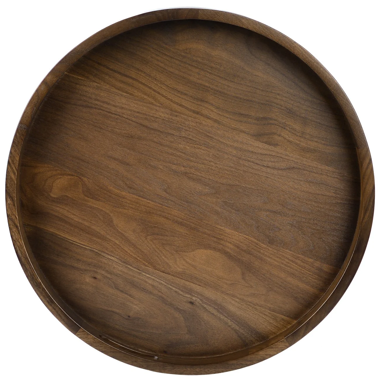 KINWELL Round Black Walnut Wood Serving Tray Ottoman Tray with Handles