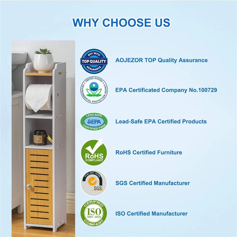 Toilet Paper Holder Stand Bathroom Storage Cabinet Beside Toilet Storage for Small Bathroom - 6.7