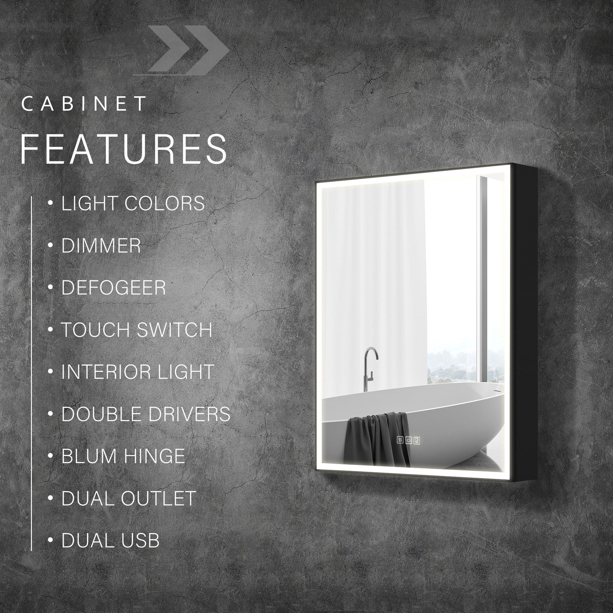 30'' H Recessed Or Surface Wall Mounted LED Mirror Cabinet With Mirror And Adjustable Shelves,Black Frame