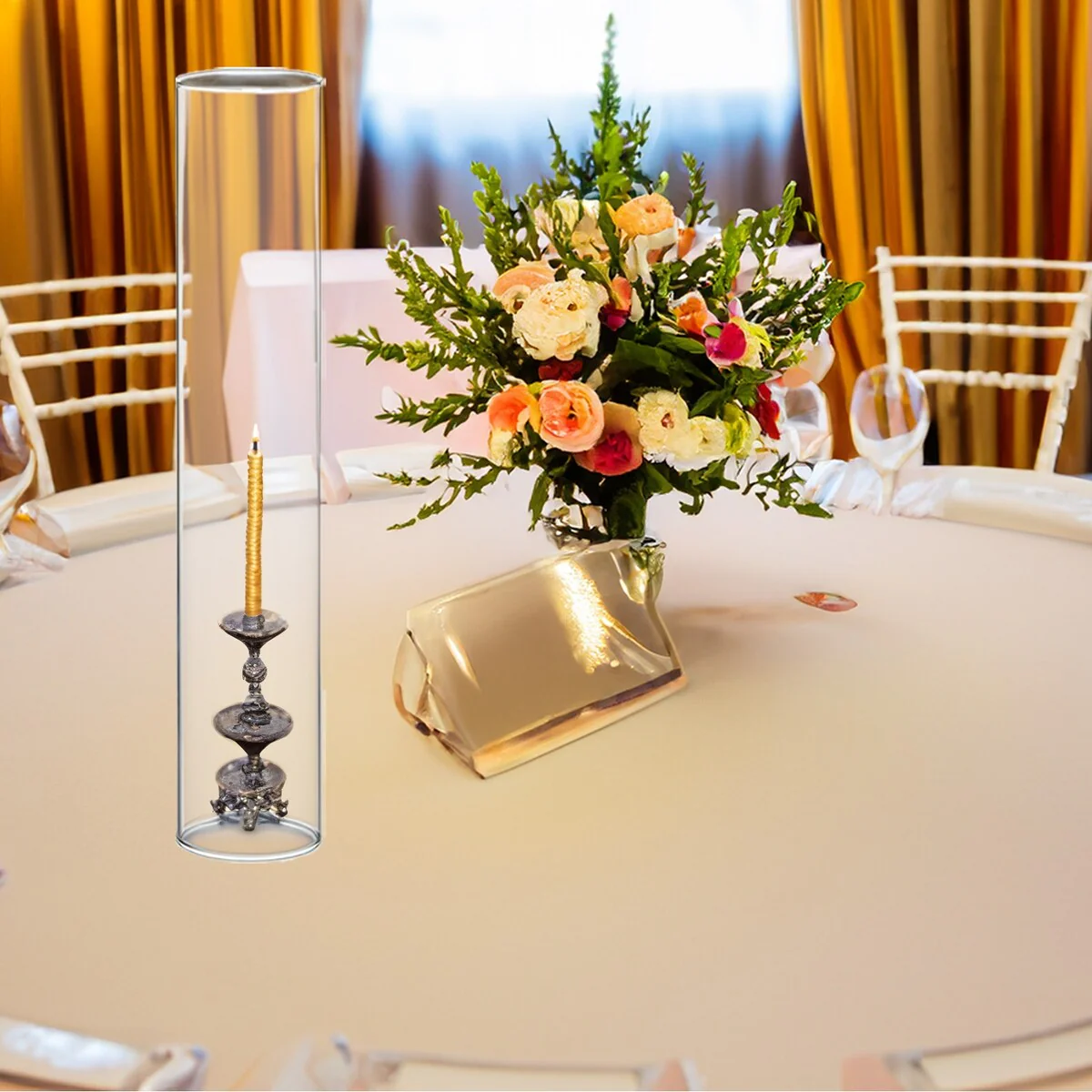Clear Glass Cylinder Hurricane Chimney Tube, Candle Cover - 1 Piece