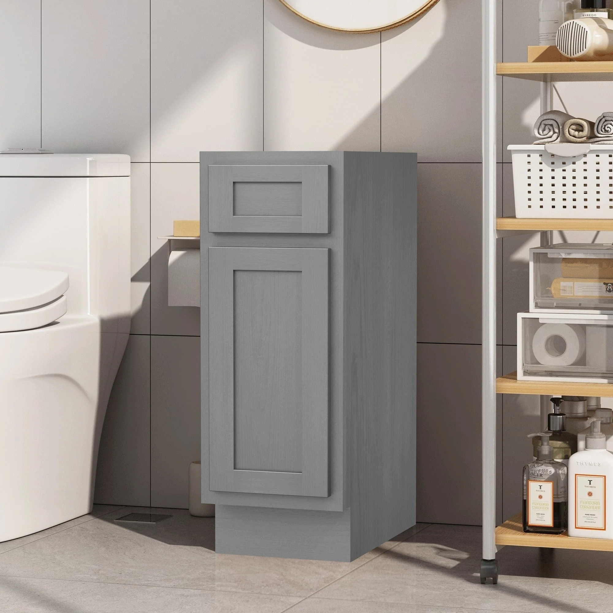 Vanity Art 12 Inch Bathroom Vanity Base Cabinet Single Right Offset Solid Wood Small Bathroom Storage Floor Cabinet
