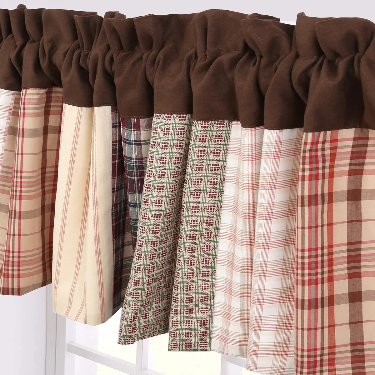 Brody Brown Plaid Stripe Patchwork Window Valance