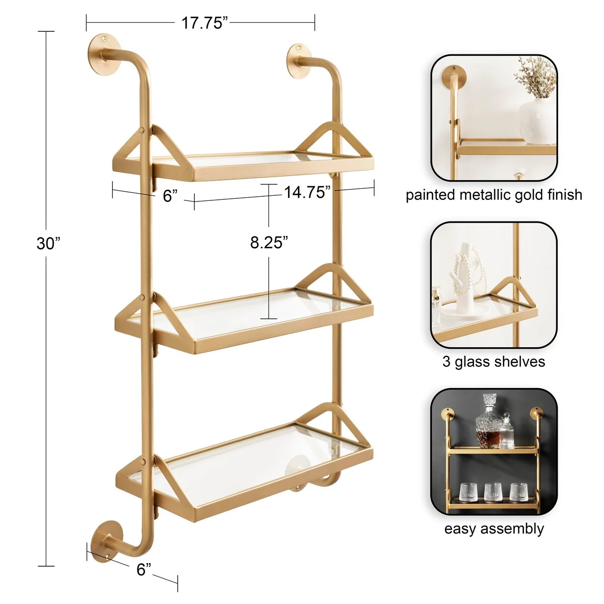 Kate and Laurel Marit Three-Tier Wall Shelf