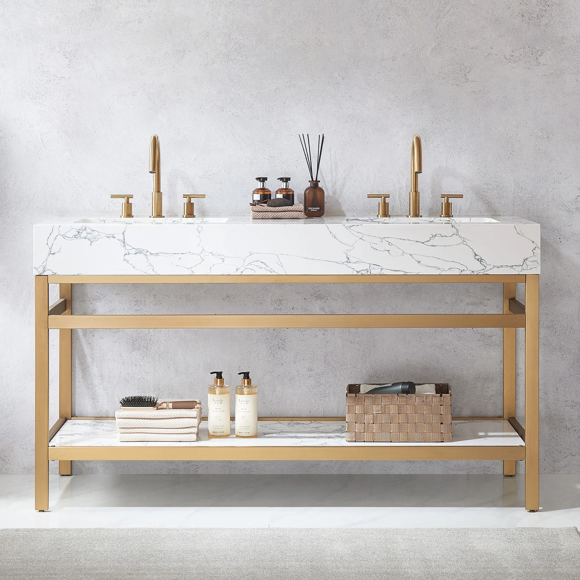 Ecija Bath Vanity, Metal Support with Composite Stone Top, no Mirror