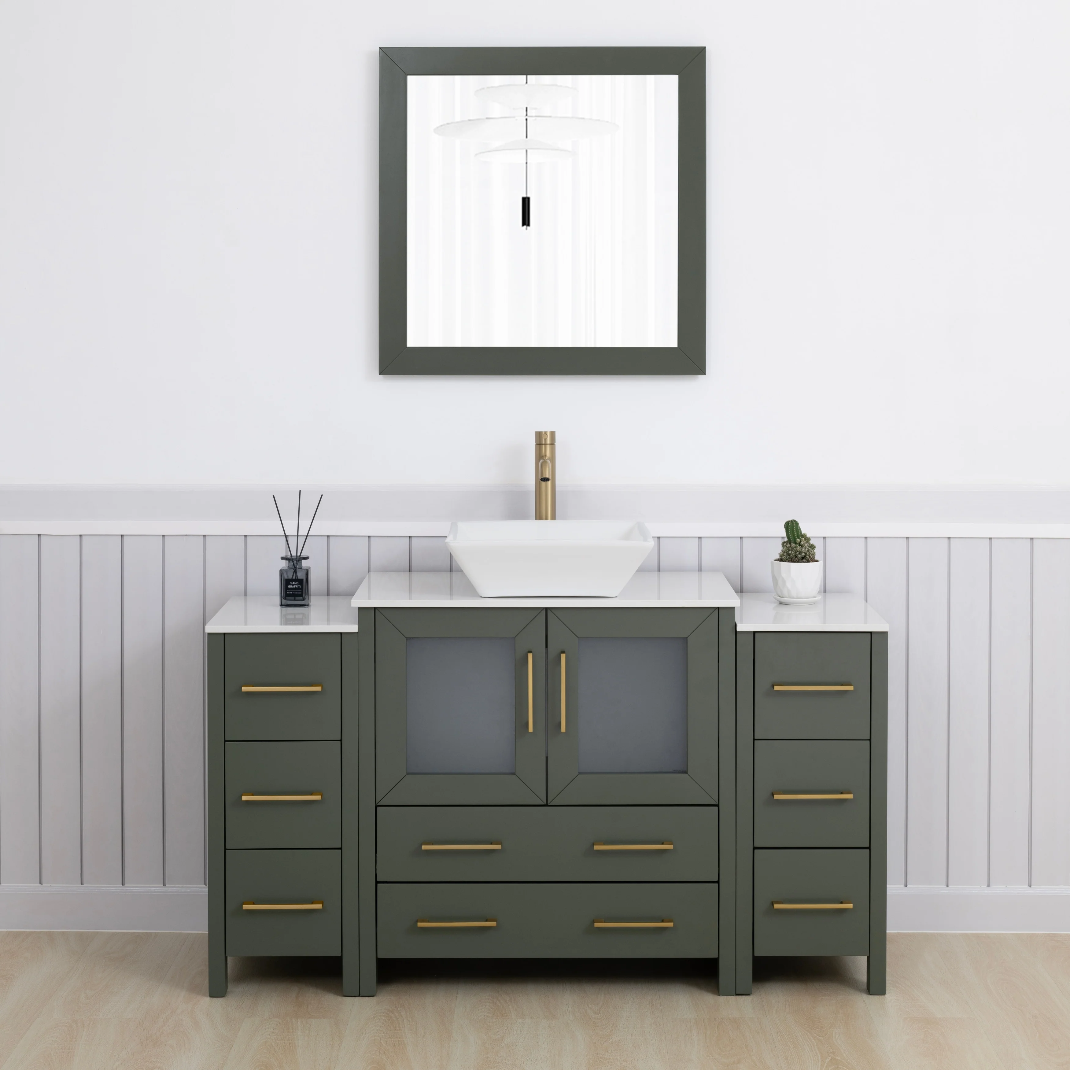 Vanity Art 54-inch Single Sink Bathroom Vanity Set with Engineered Marble Top and Free Mirror - 54 x 18.5 x 36 Inches