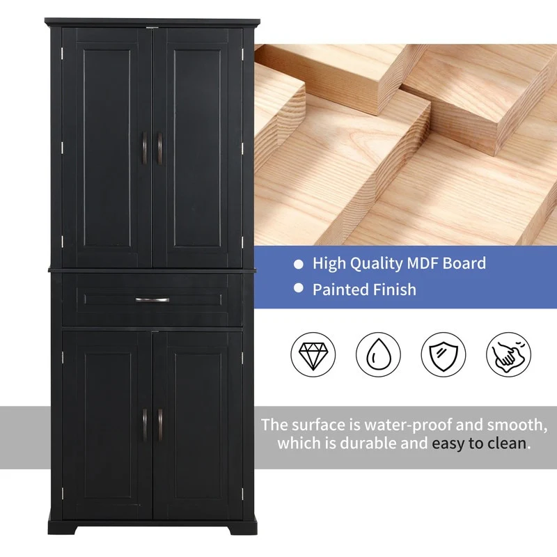 Bathroom Floor Cabinet, Freestanding Storage Cabinet with Doors and Drawer, Kitchen Cupboard with Adjustable Shelf