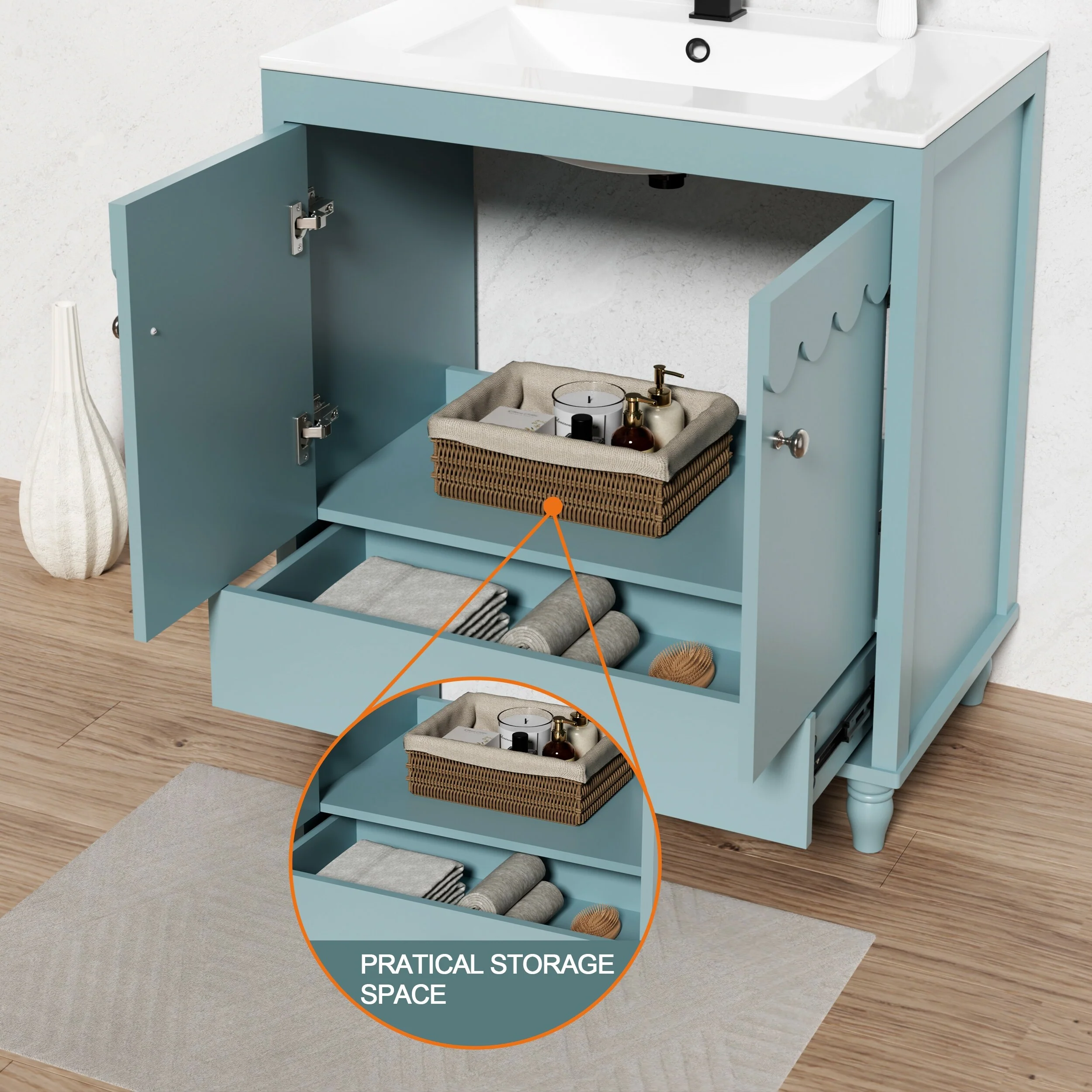 Lace Trim Freestanding Bathroom Vanity Set - Perfect for Bathrooms