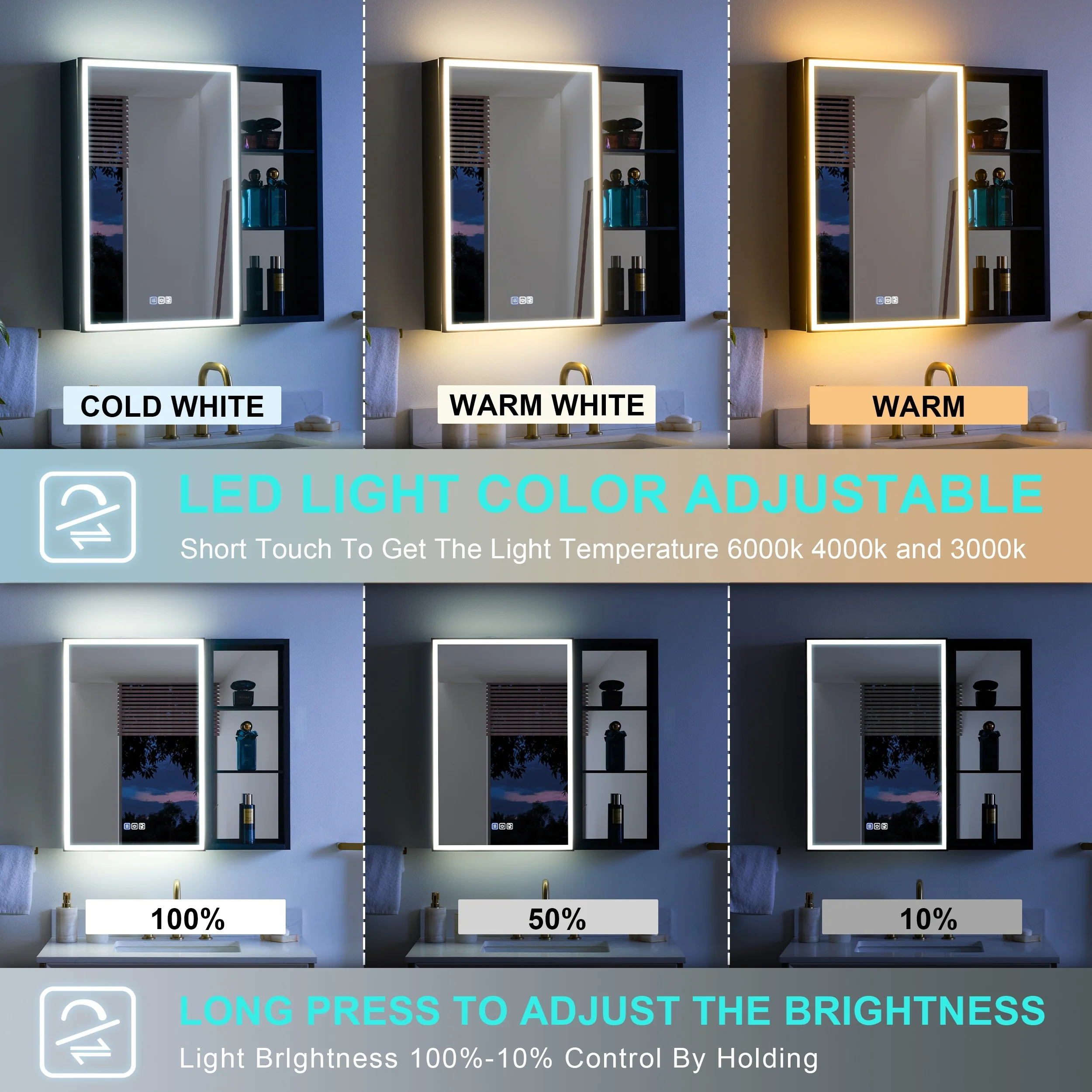 30 in. H Recessed or Surface Wall Mounted LED Mirror Cabinet With Black Side Cabinet