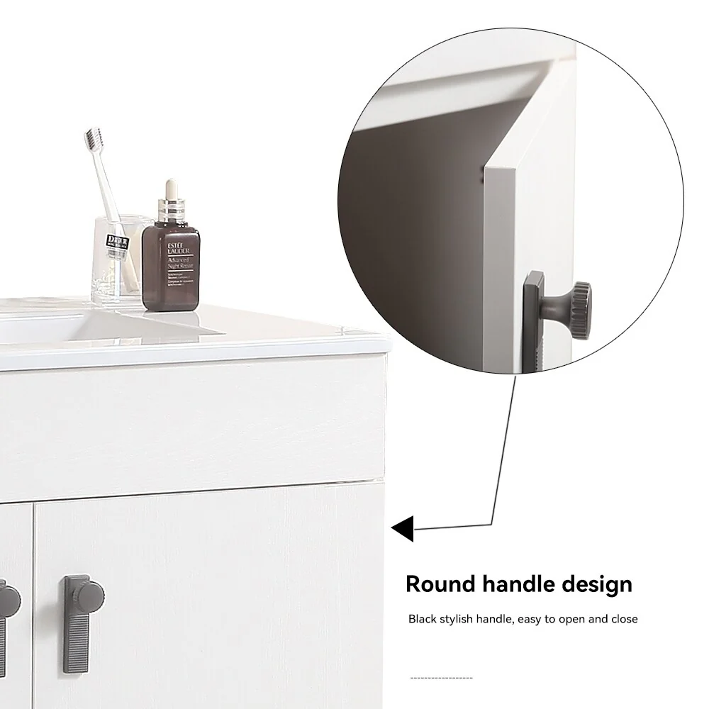 Bathroom Vanity with Metal Leg, White Ceramic Basin & 2 Soft Close Doors