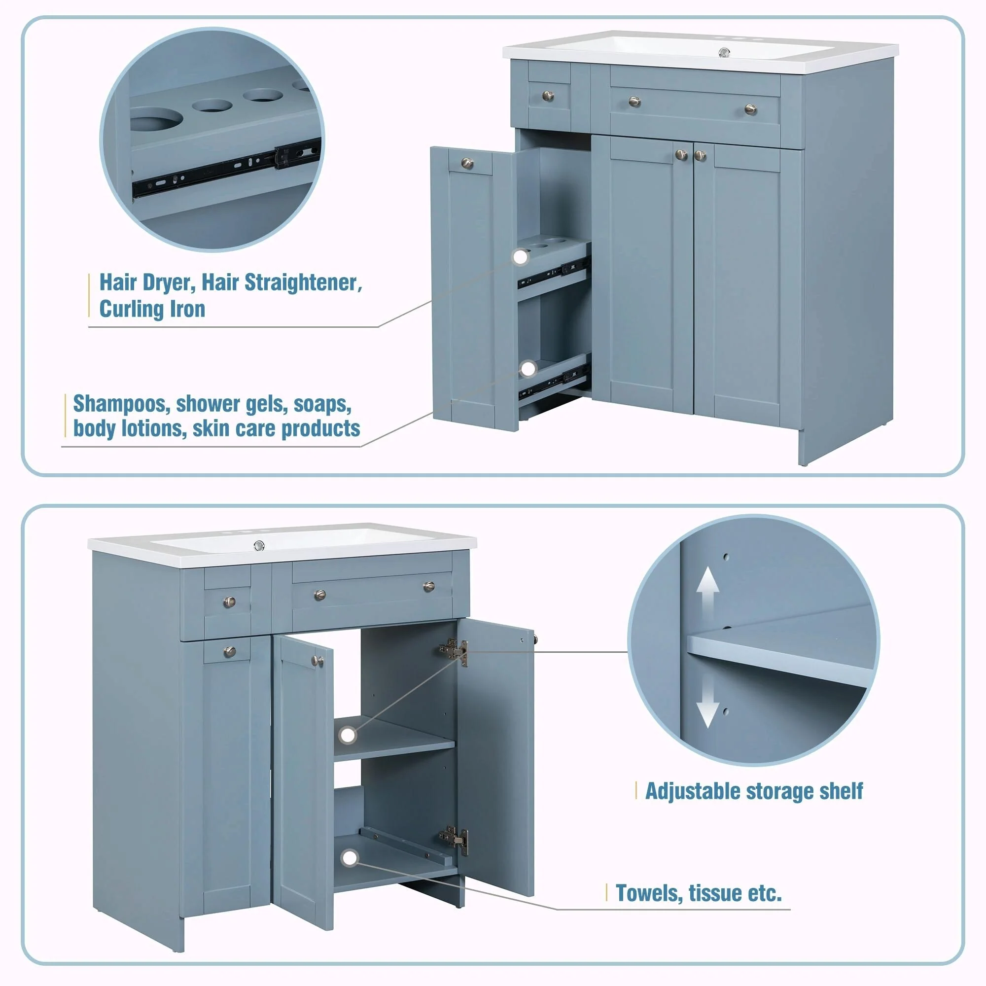 30-Inch Bathroom Vanity with Ceramic Sink Combo
