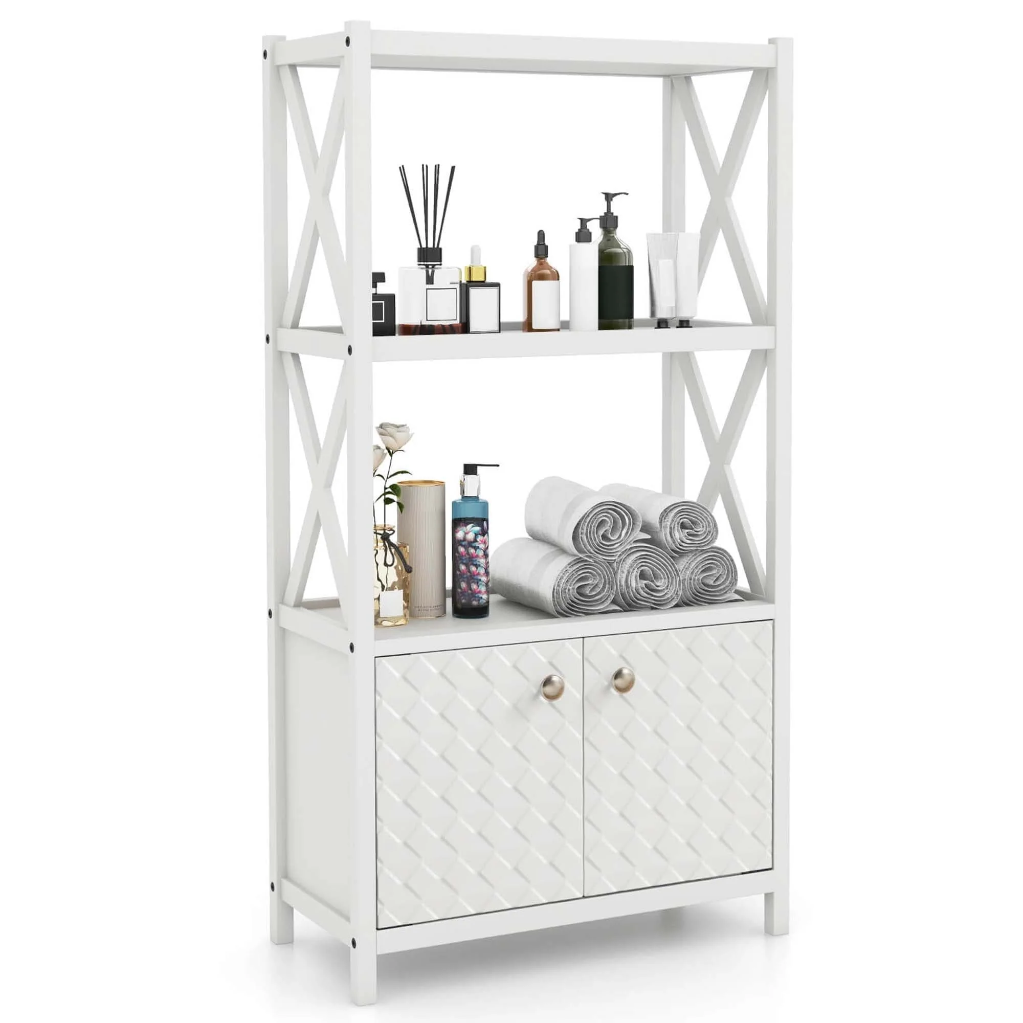 Costway Bathroom Storage Cabinet with Open Shelves & Double Doors - See Details