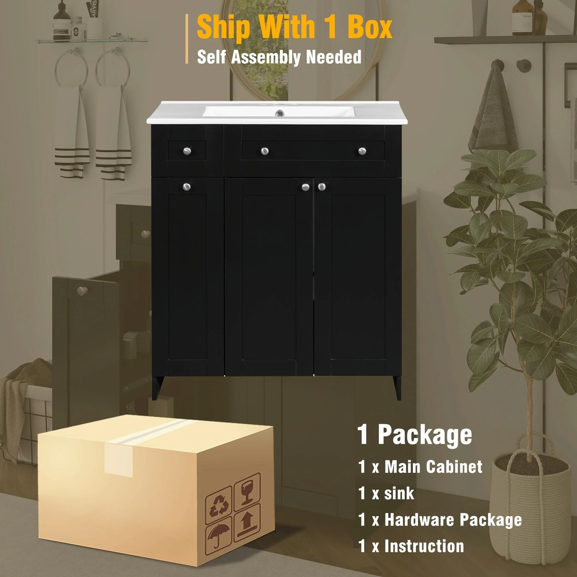 30-Inch Bathroom Vanity with Ceramic Sink Combo