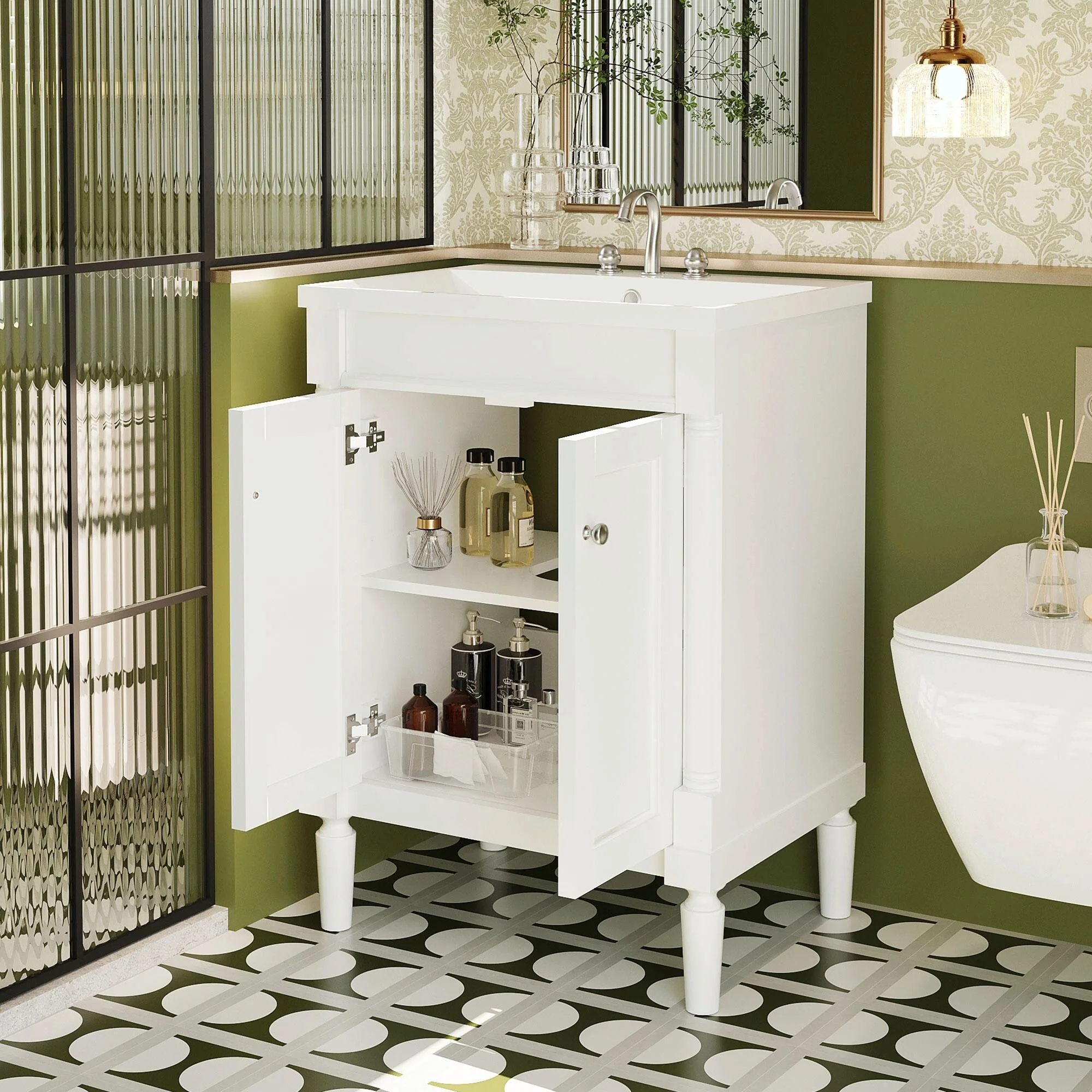 24'' Bathroom Vanity with Top Sink: Modern 2-Tier Storage Cabinet, Single Sink, Large Shelves