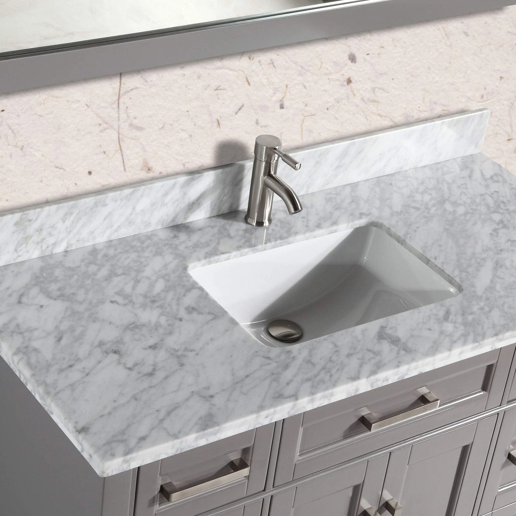 Vanity Art 60-Inch Single Sink Bathroom Vanity Set Carrara Marble Stone Top 7 Drawers 1 Shelf Undermount Sink with Free Mirror