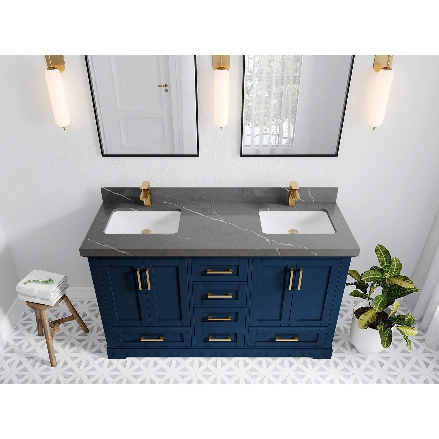 Willow Collection 60 in W x 22 in D x 36 in H Boston Double Bowl Sink Bathroom Vanity with Countertop
