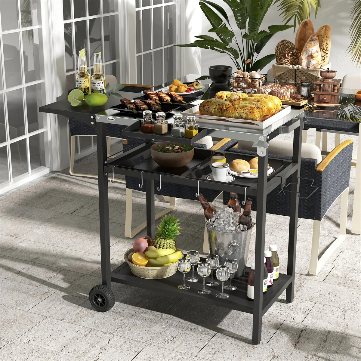 Outsunny Outdoor Bar Cart with Stainless Steel Tabletop,Kitchen Island