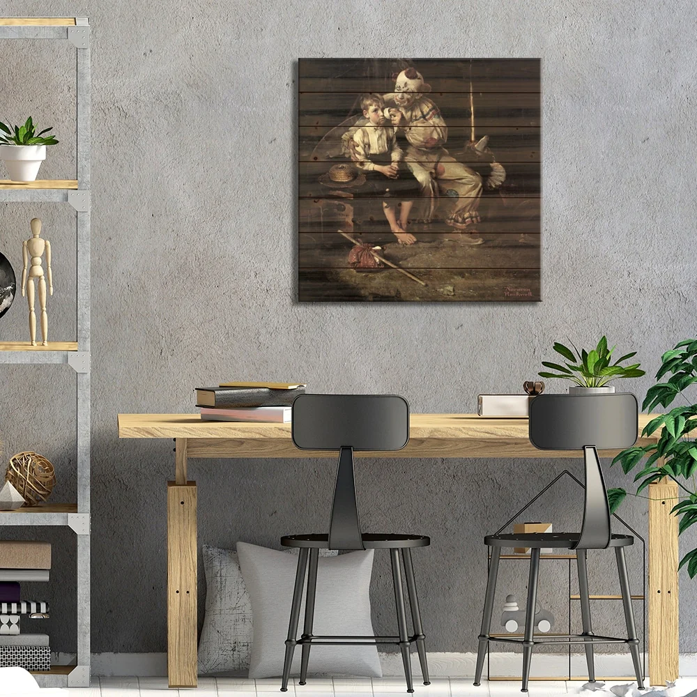 The Runaway (Runaway Boy & Clown) Print On Wood by Norman Rockwell - Multi-Color