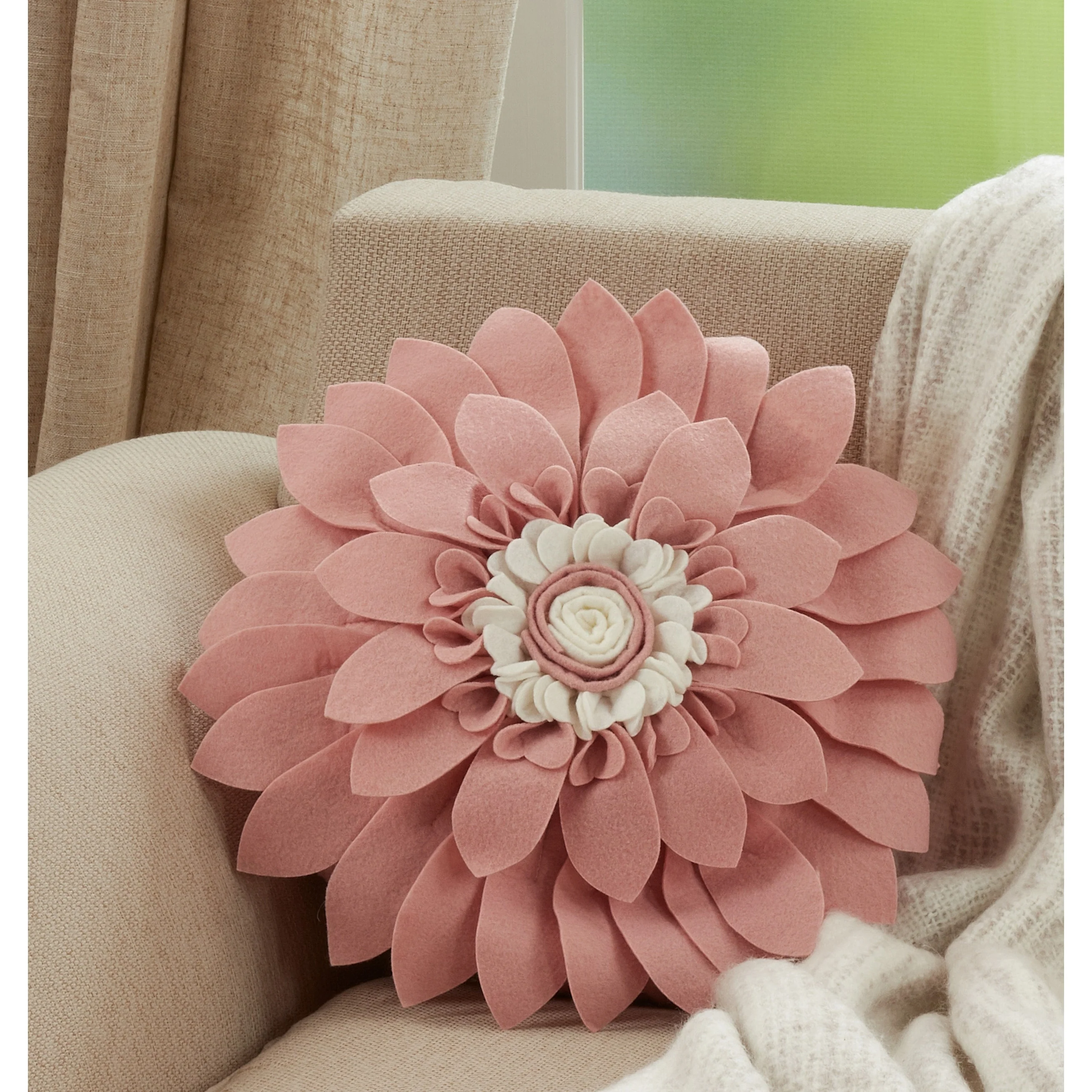 Felt Flower Design Poly-Filled Throw Pillow