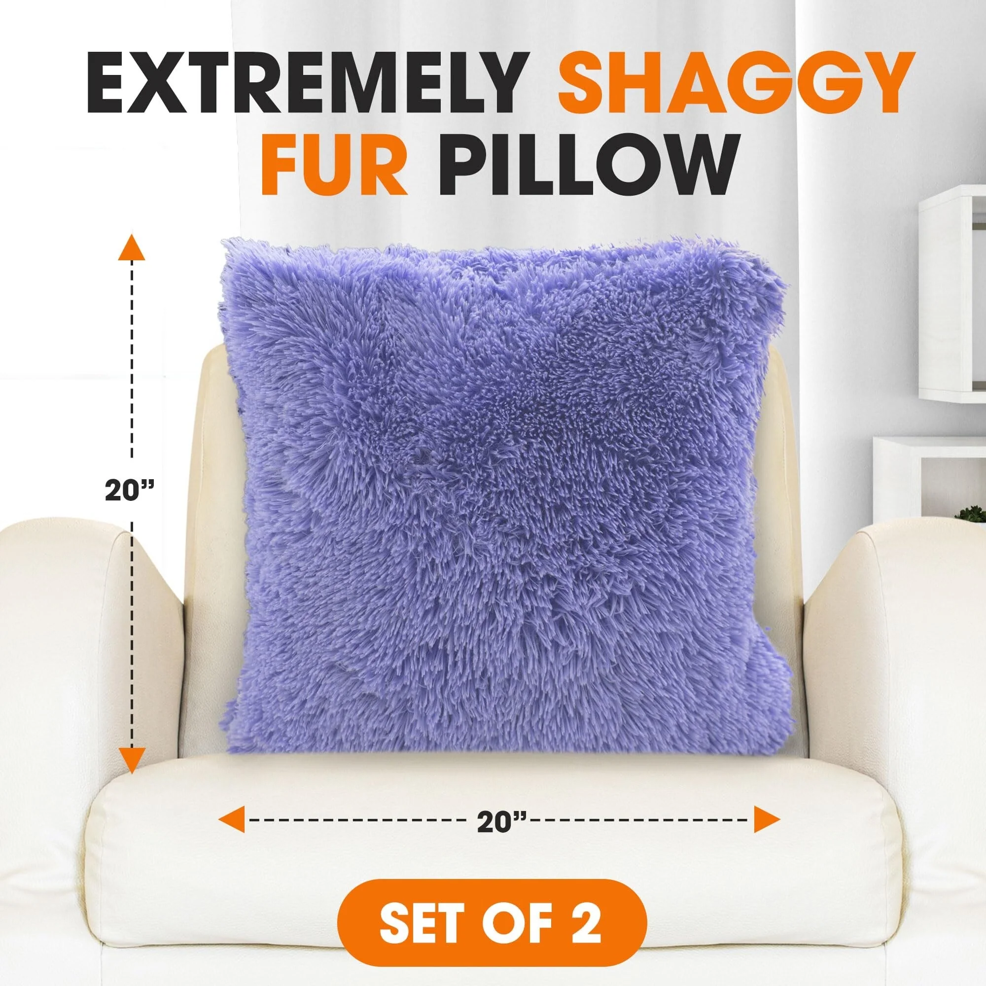 Cheer Collection Shaggy Long Hair Throw Pillows (Set of 2)