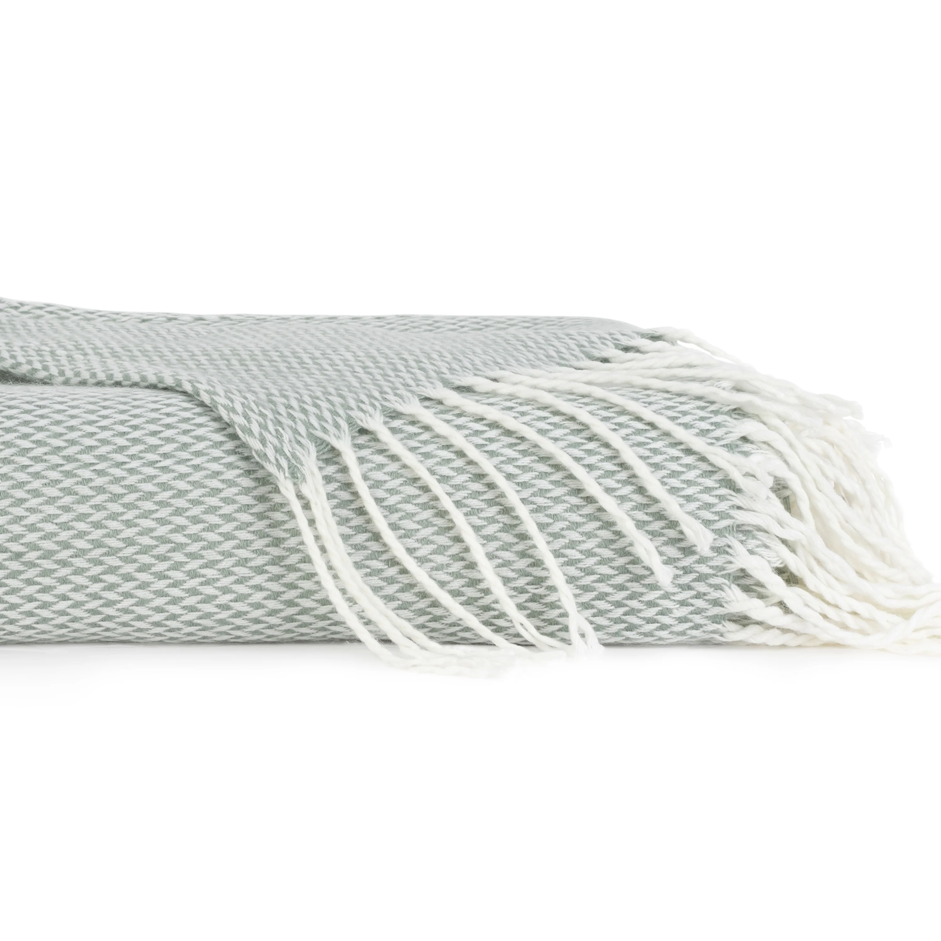 Becky Cameron Throw Blanket Herringbone with Fringed Edges