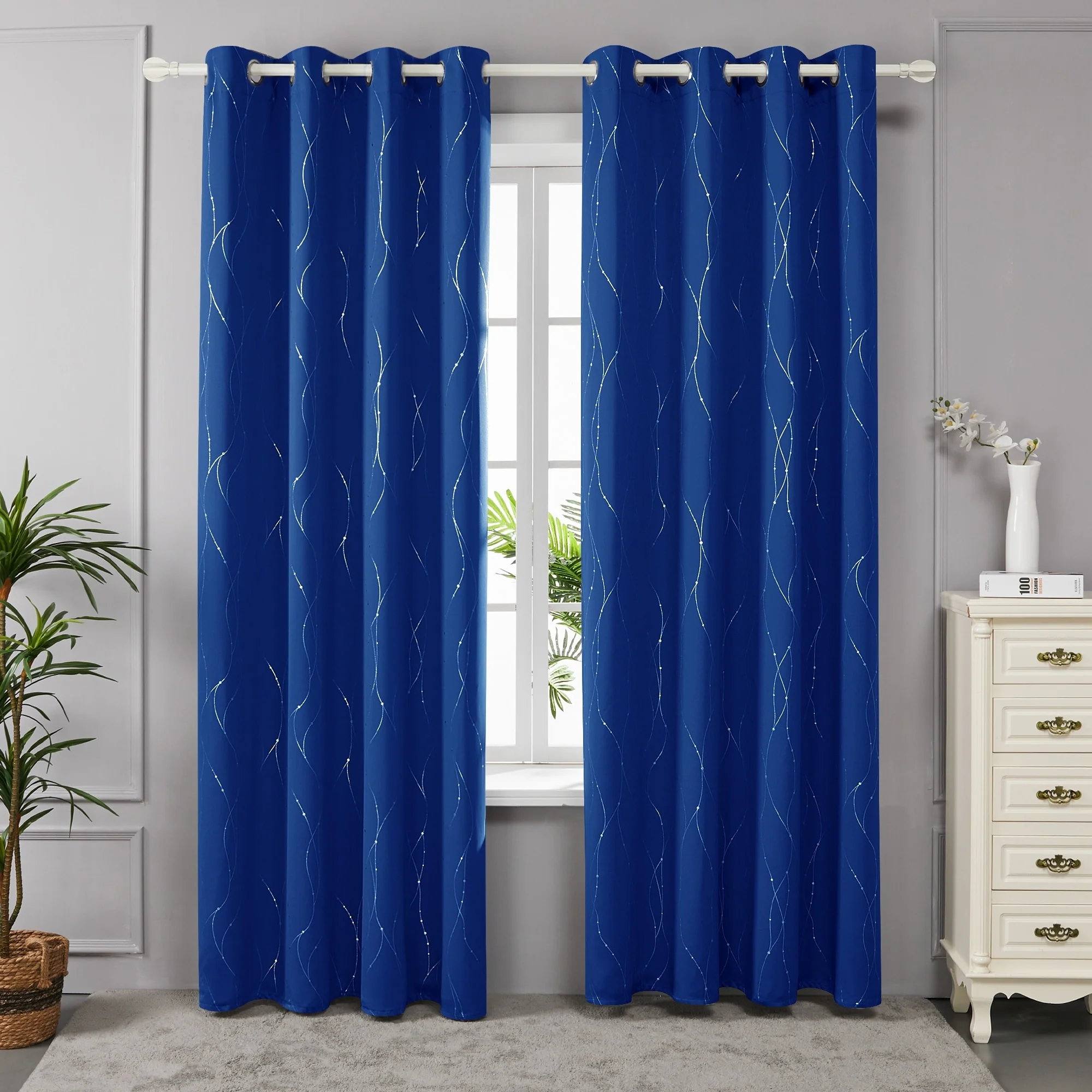Deconovo Wave Line with Dots 52 Width Curtains Pair(2 Panel)