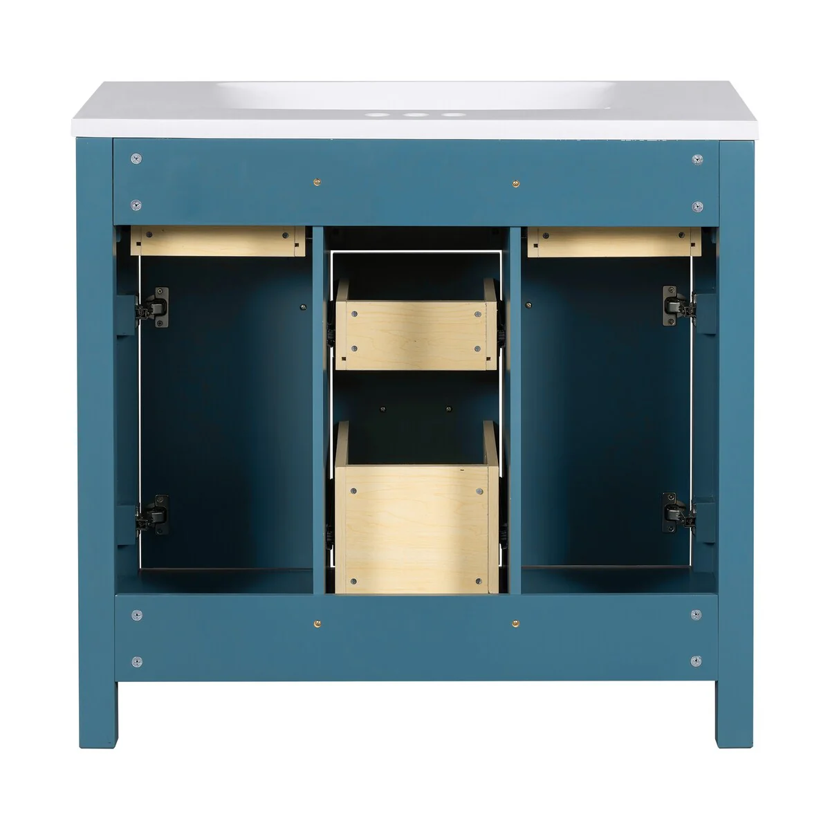 36 in. W x 18 in. D x 34 in. H Bathroom Vanity in Blue with White Resin Sink and Four Drawers