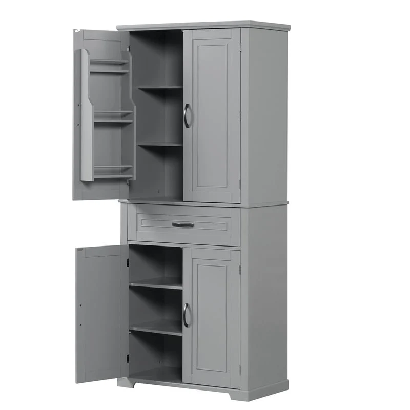 Bathroom Floor Cabinet, Freestanding Storage Cabinet with Doors and Drawer, Kitchen Cupboard with Adjustable Shelf