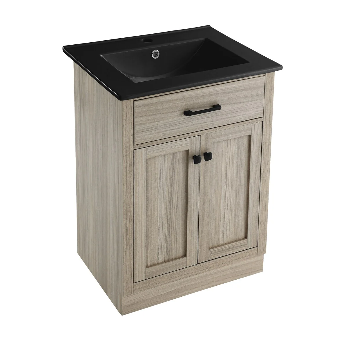 Burdon 24 In. Brown Oak Bathroom Vanity With Black Ceramic Sink Top