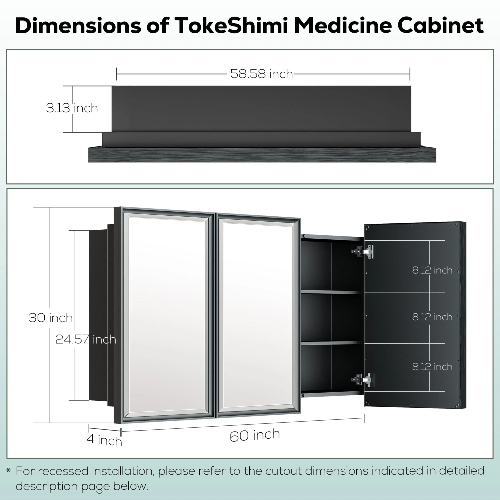 TokeShimi Medicine Cabinets for Bathroom with Mirror, Beveled Framed