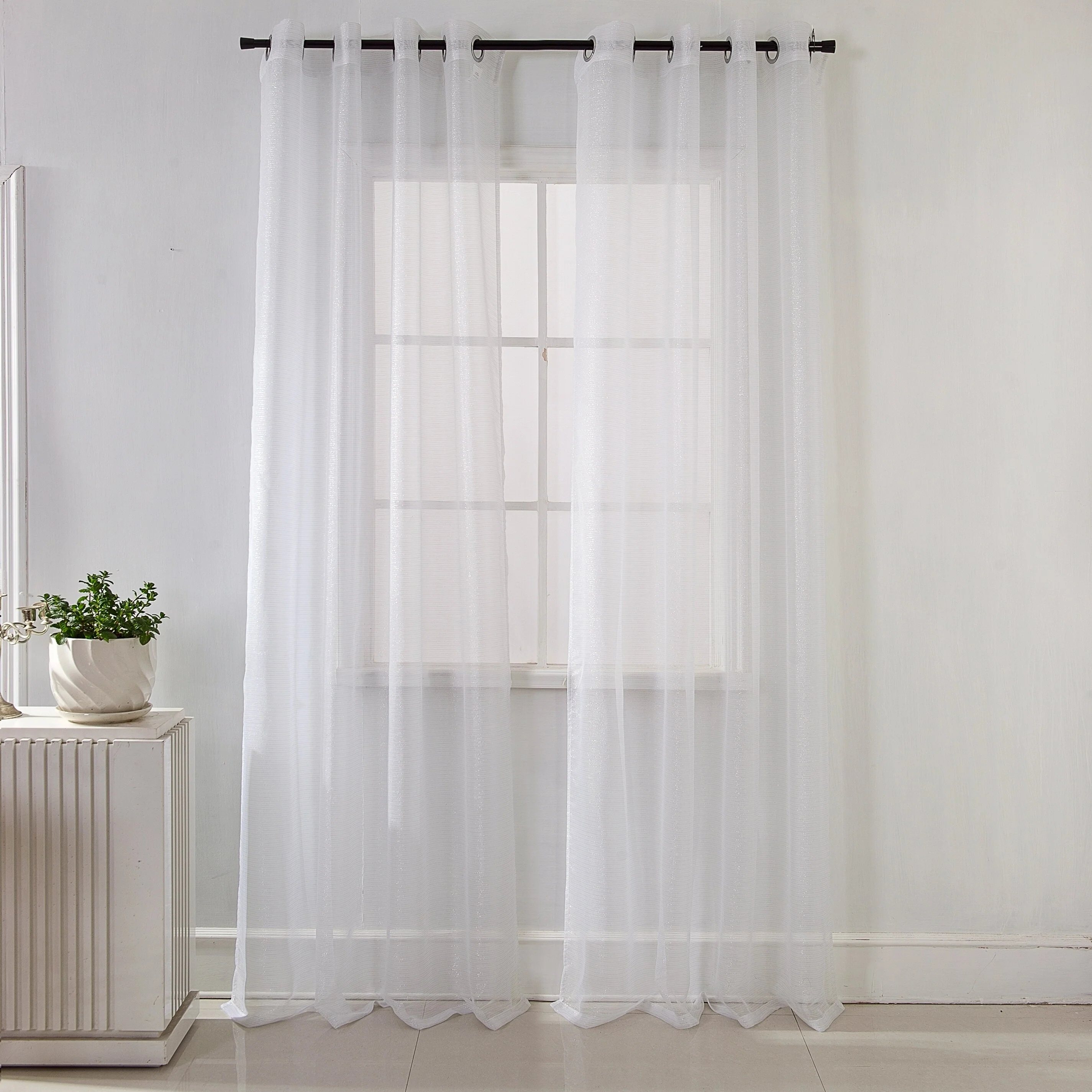 Lonnie Metallic Stripe Sheer Window Curtain Panel 90 inch
