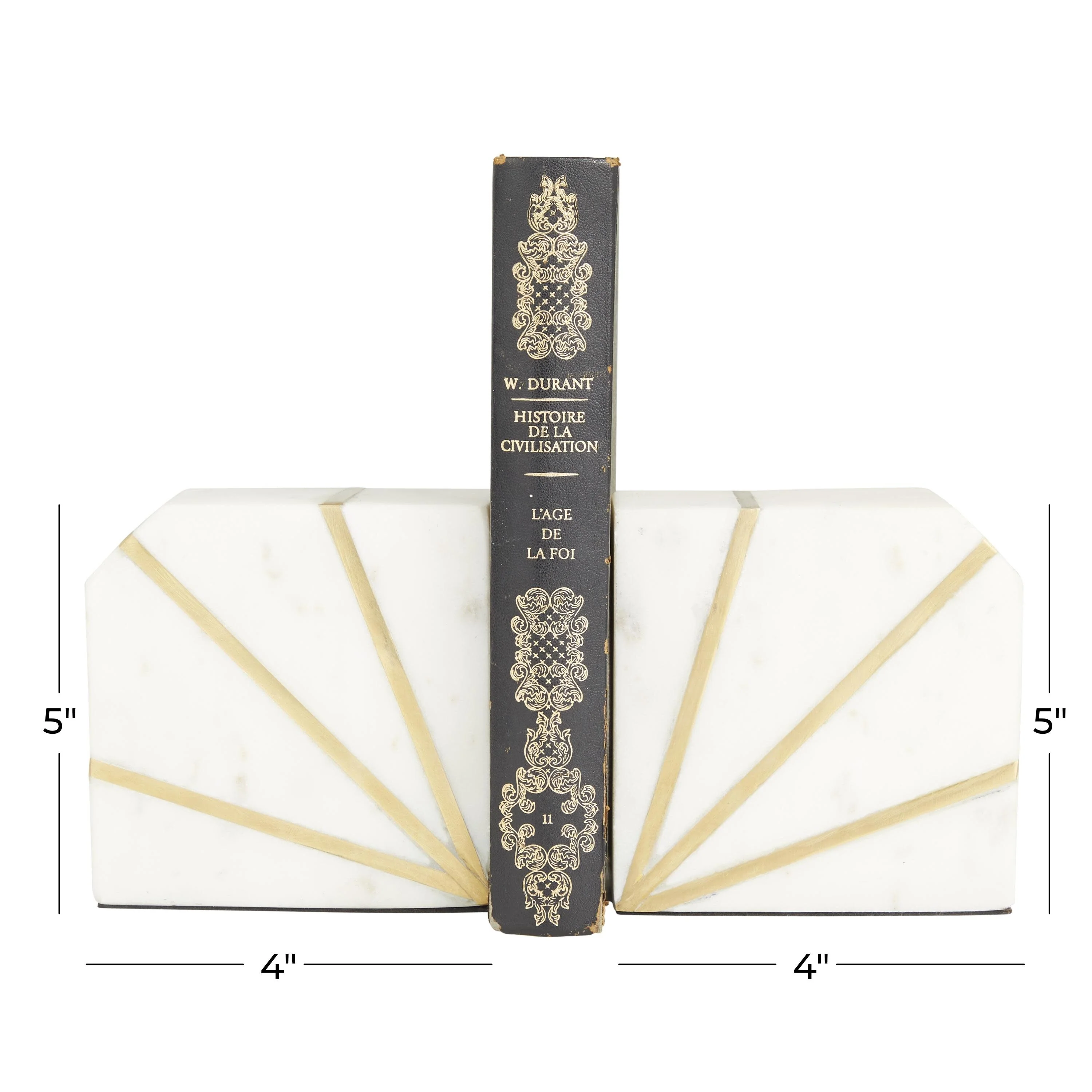 Marble Geometric 8 lbs Decorative Bookends with Gold Inlay - Set of 2 White - CosmoLiving by Cosmopolitan