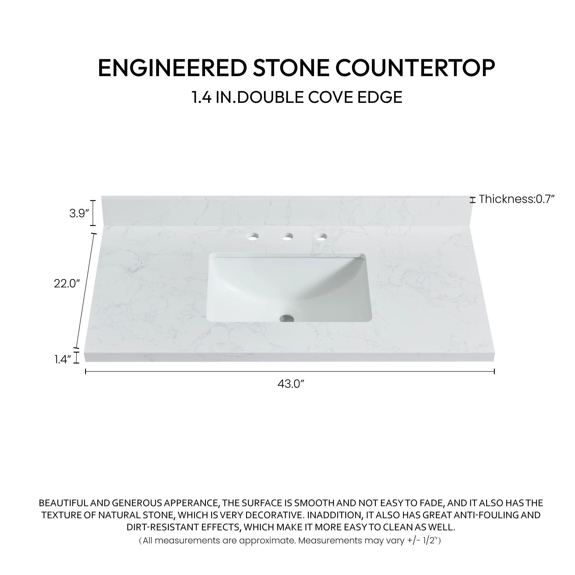 Jaen Composite Stone Vanity Top with White Rectangular Sink