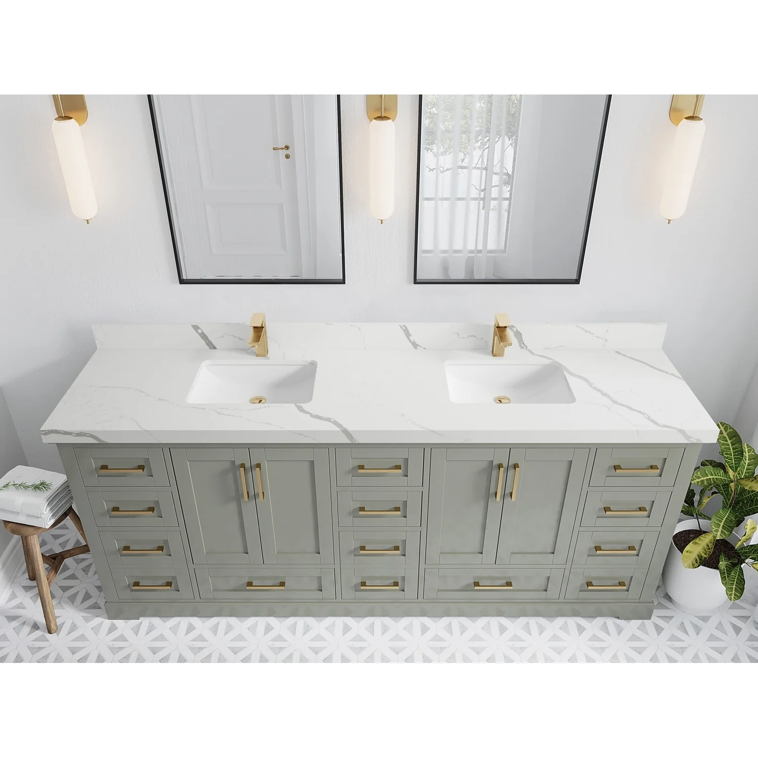 Willow Collection 84 in W x 22 in D x 36 in H Boston Double Bowl Sink Bathroom Vanity with Countertop