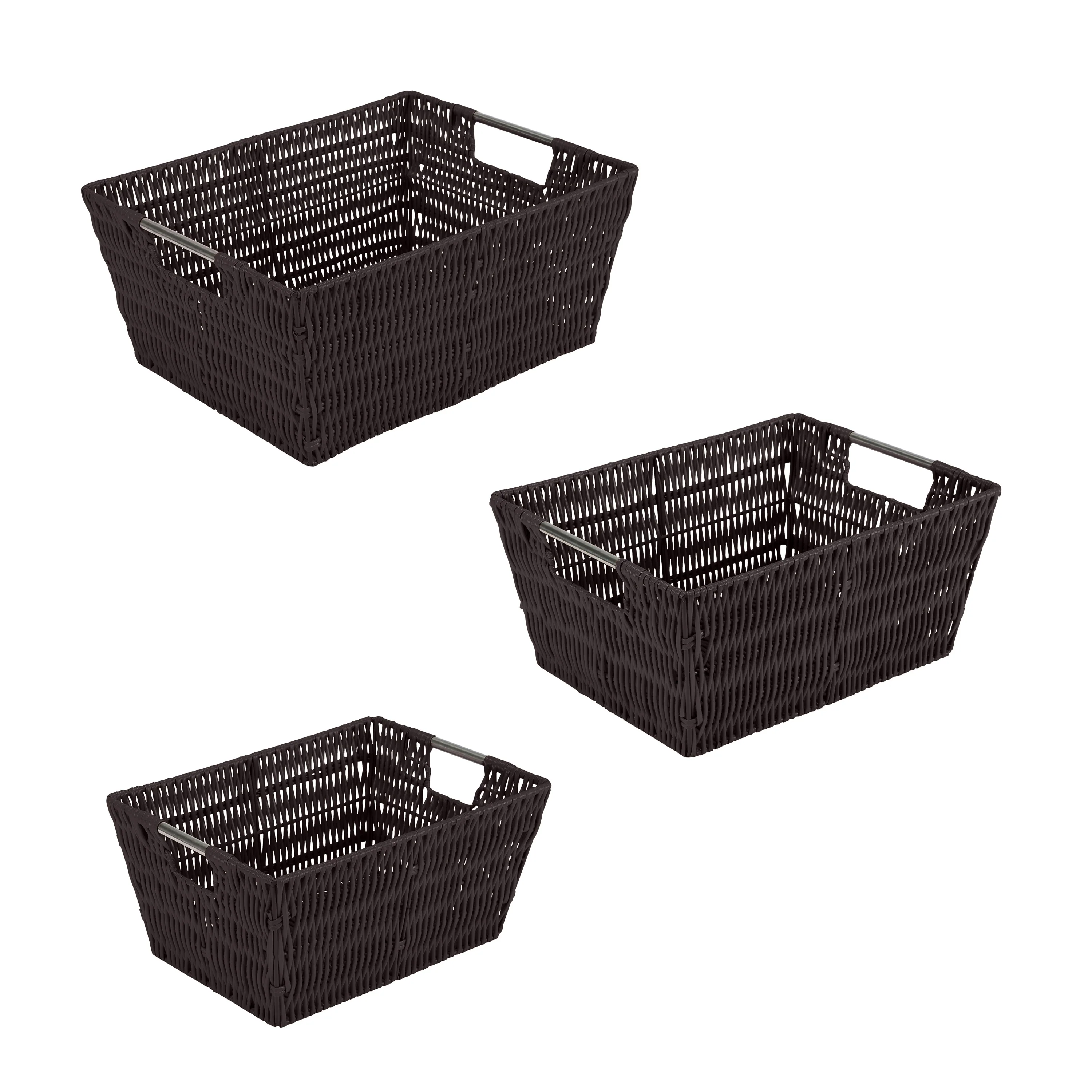 Simplify 3 Pack Set Rattan Tote Baskets in Charcoal
