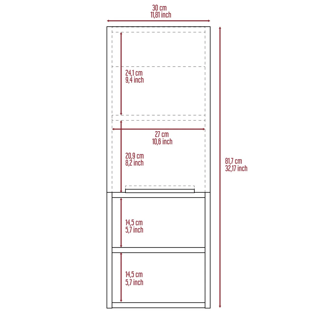 Mila Bathroom Cabinet, Two Internal Shelves, Two External Shelves, Single Door -White