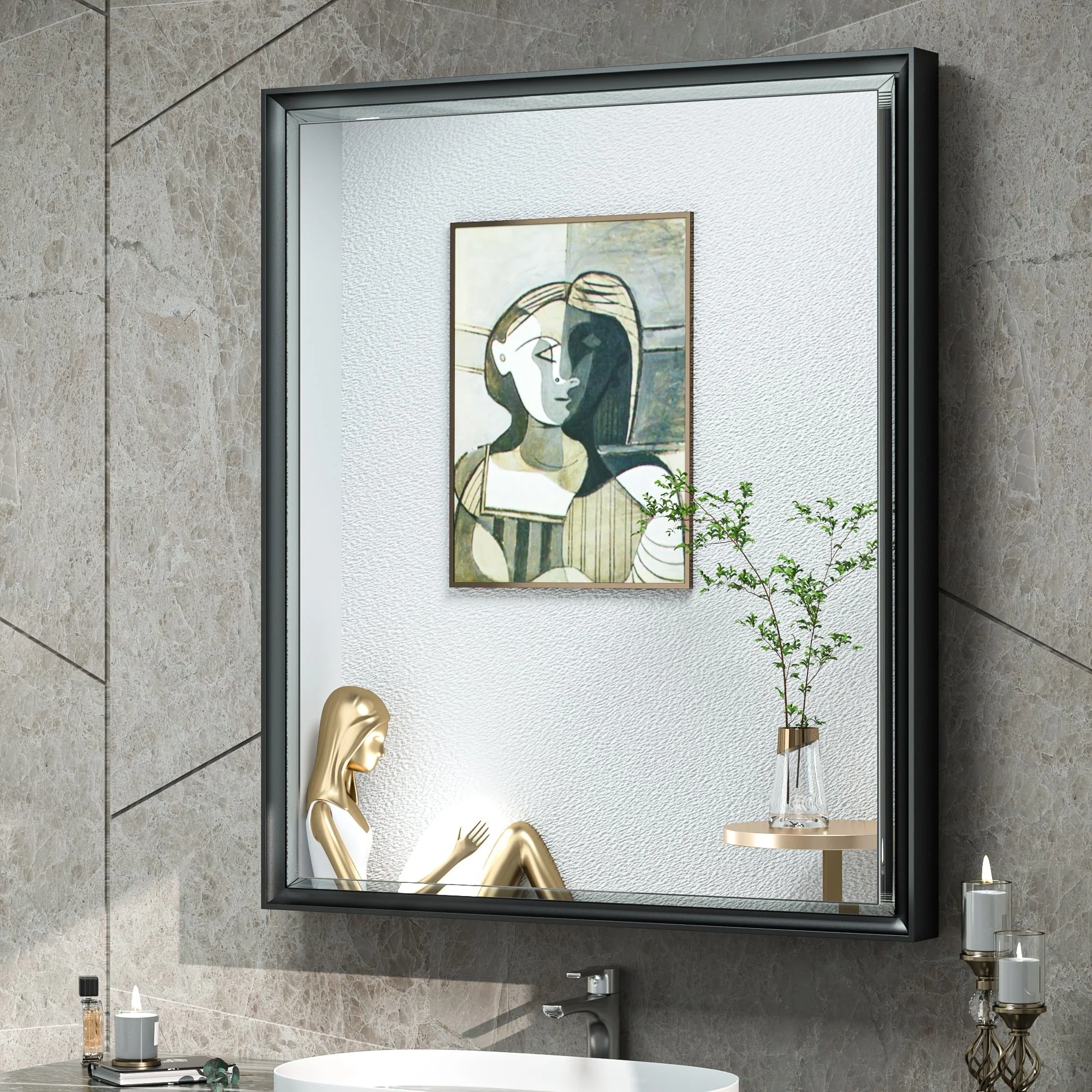 TokeShimi Medicine Cabinets for Bathroom with Mirror, Beveled Framed