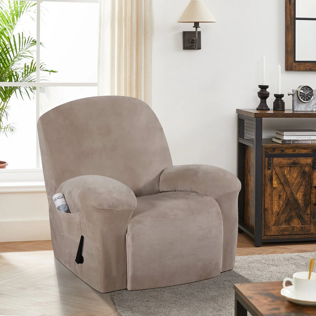 Enova Home Velvet Spandex Recliner Chair Slipcover with Elastic Bottom Side Pocket
