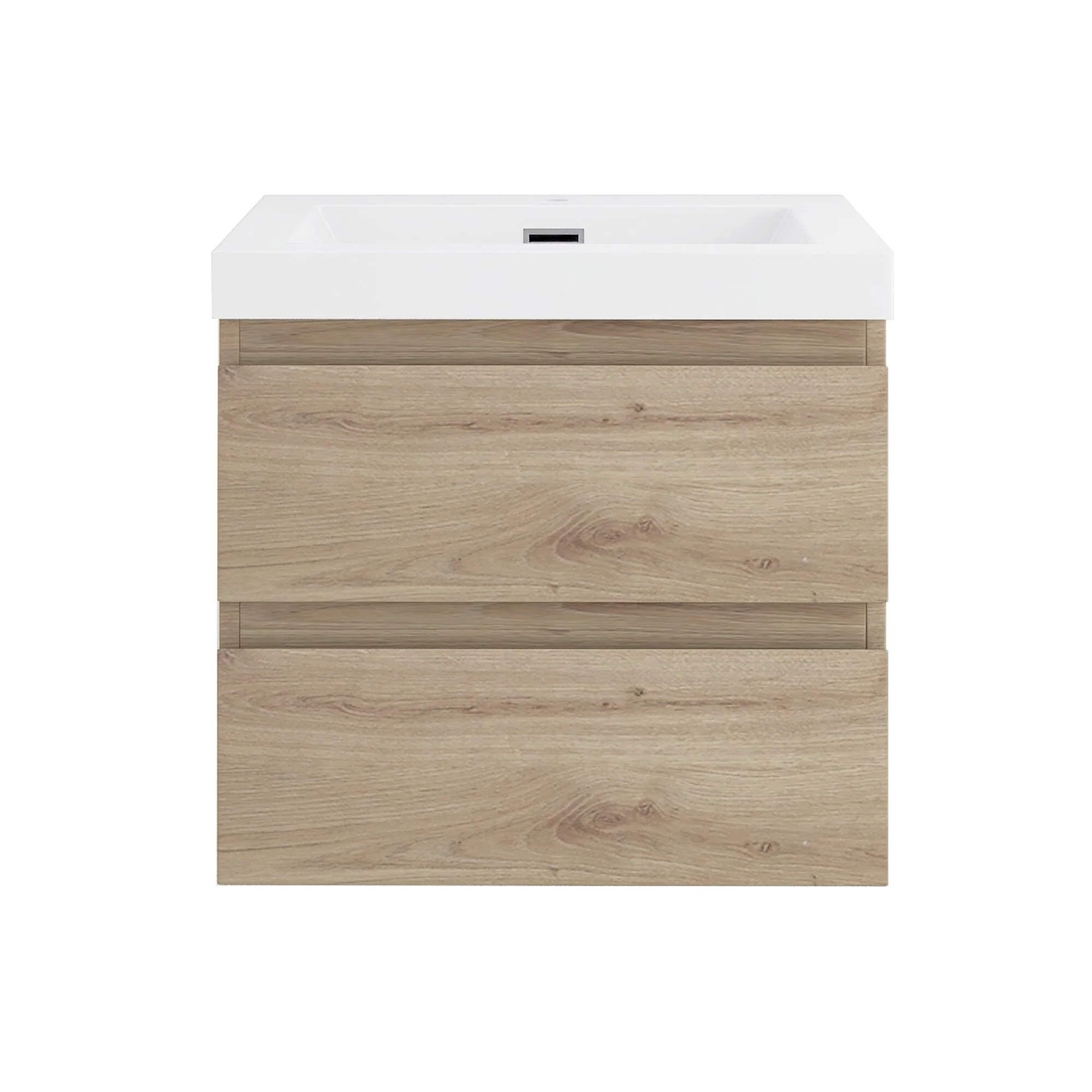 Angela Wall Mounted Bathroom Vanity in F. Oak with White Cultured Marble Top