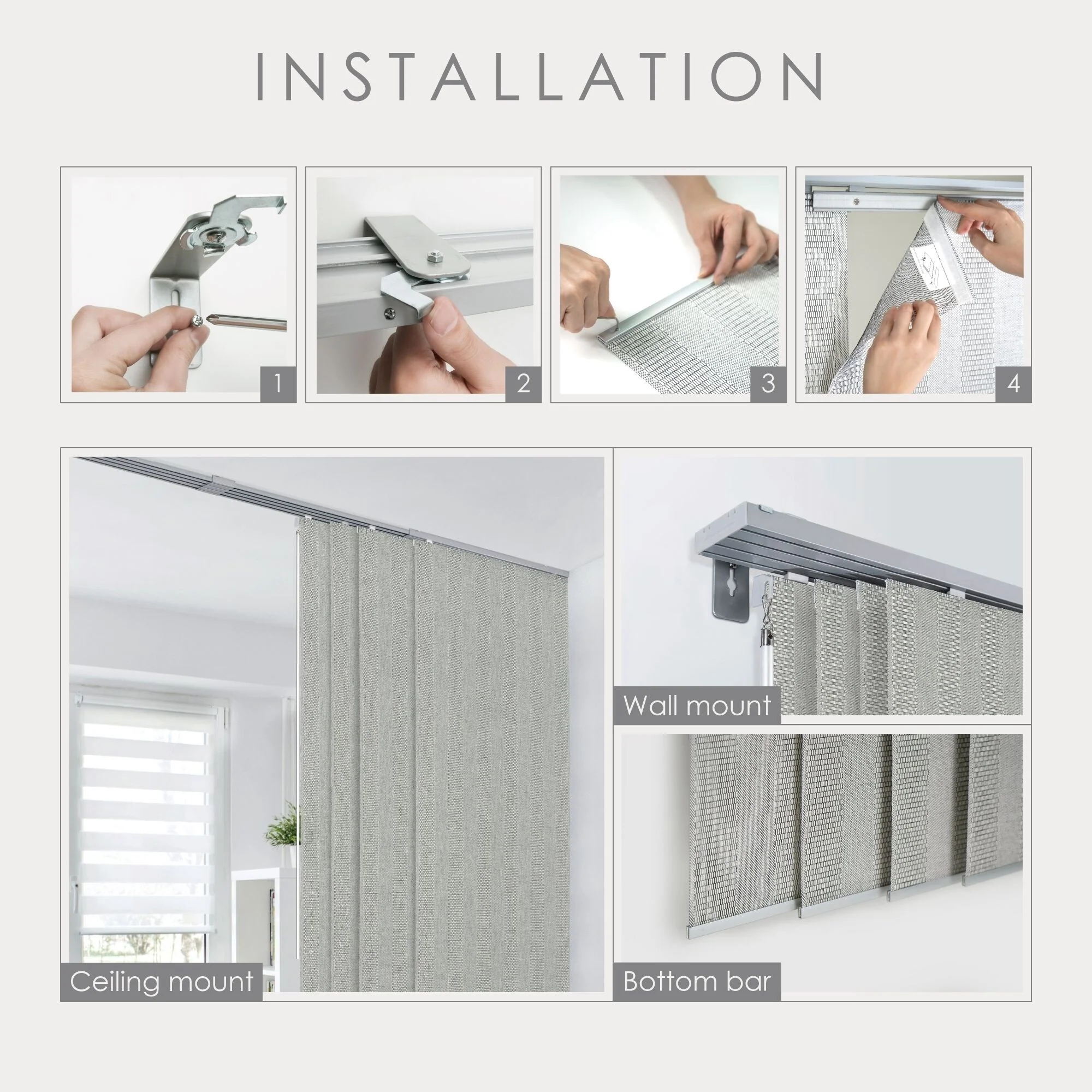 GoDear Design Natural Woven Adjustable Sliding Panel Track Blinds, Vertical Blinds, Cosmos Series, 45.8