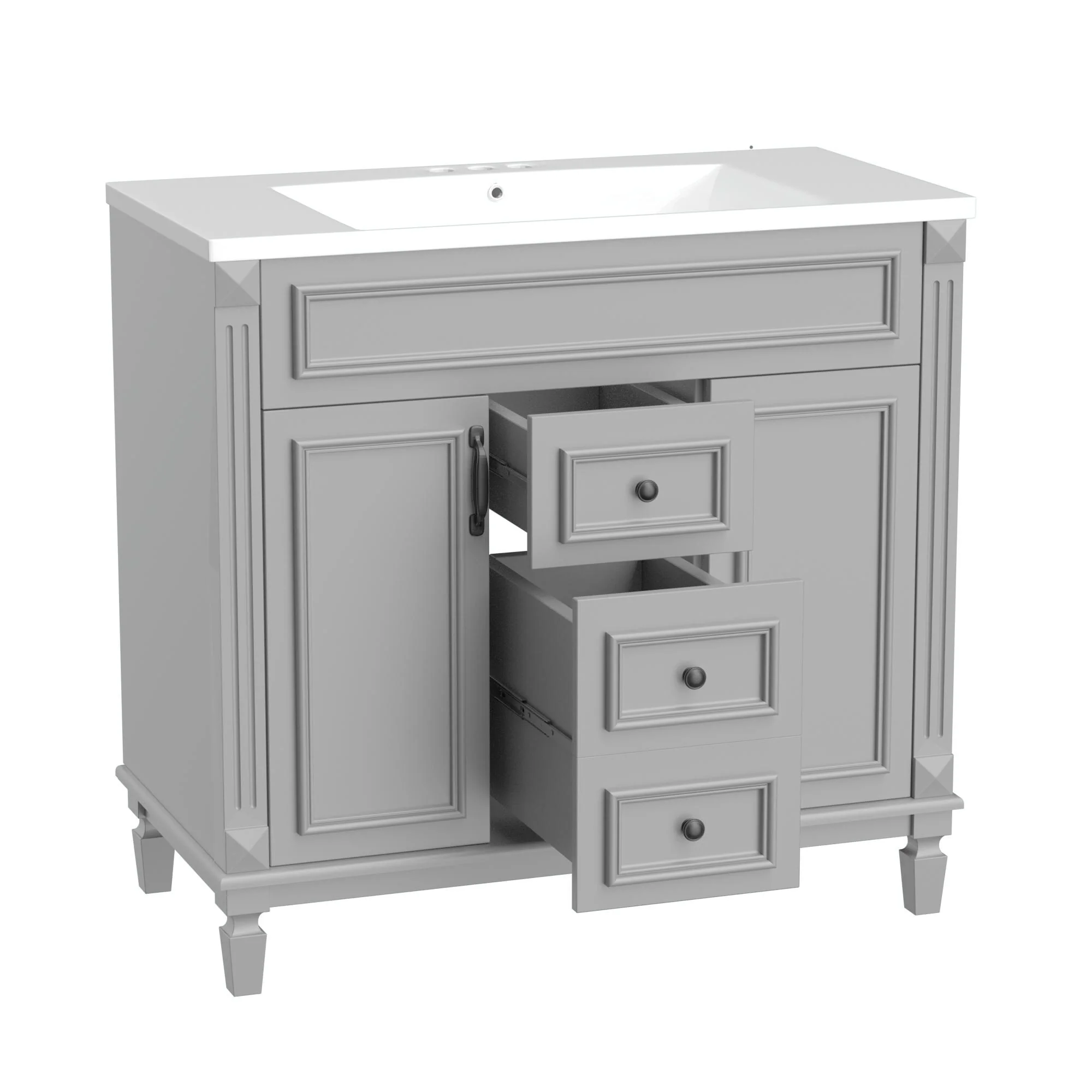 36'' Modern Bathroom Vanity with Top Sink, Soft-Closing Doors, and Drawers