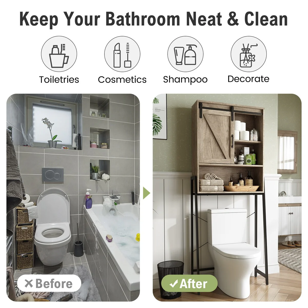 Over-The-Toilet Storage Cabinet Bathroom Organizer with Adjustable Shelf