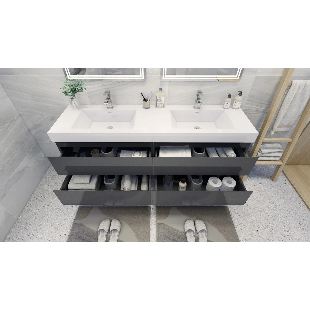 Baillie 72'' Wall-Mounted Vanity with Double Reinforced Acrylic Sink