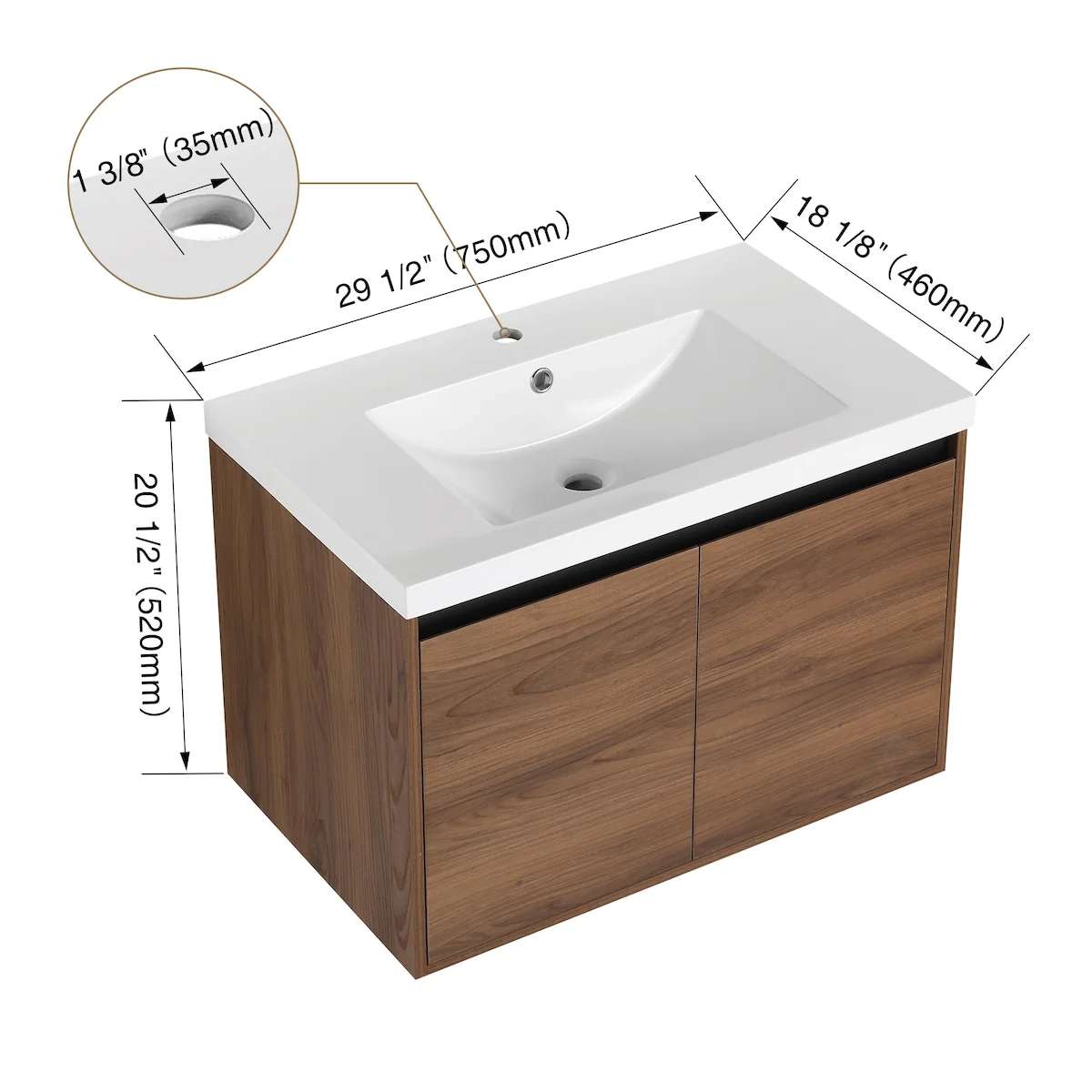 Bathroom Vanity with Resin Countertop Sink & 2 Doors
