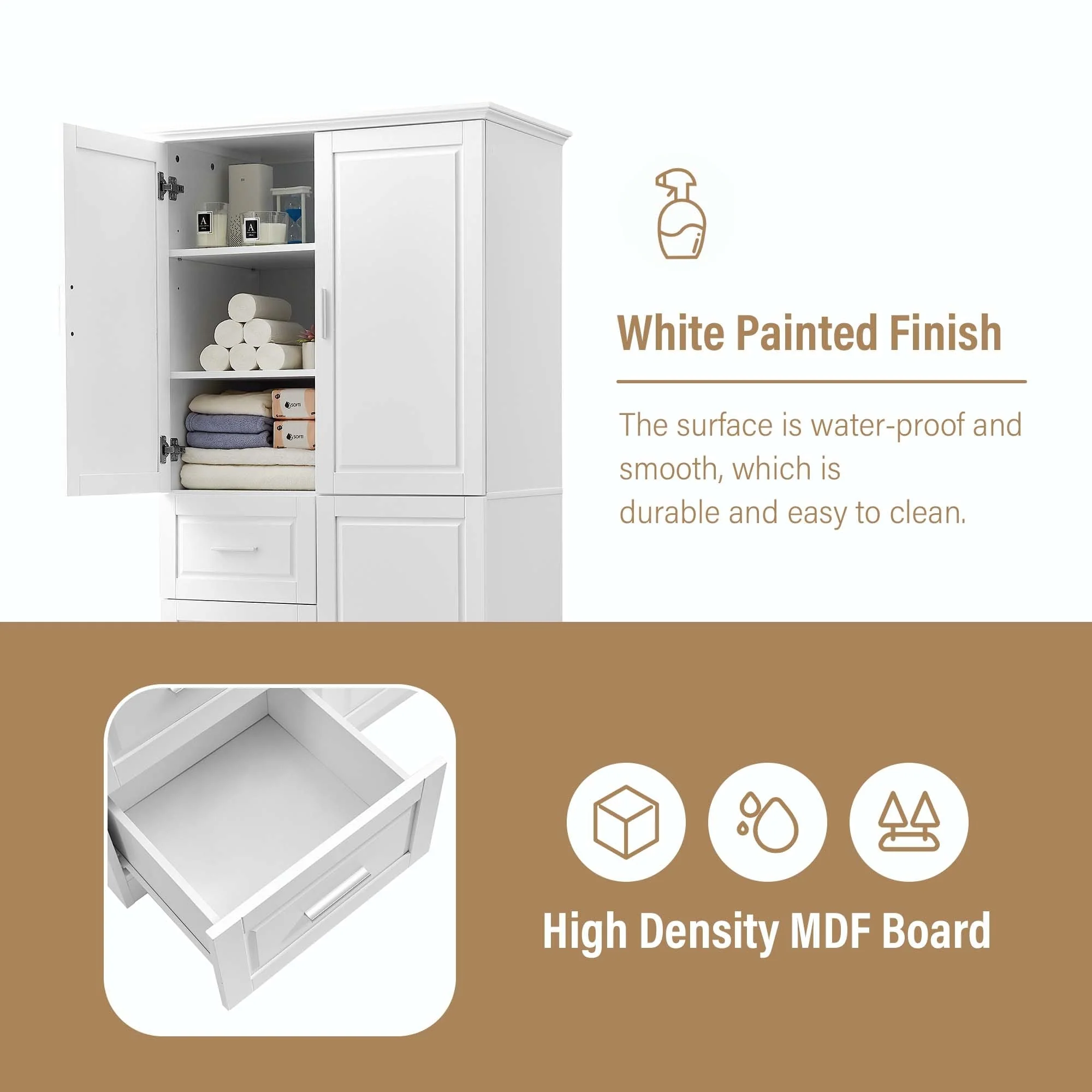 Bathroom Storage Cabinet with Drawers and Adjustable Shelf
