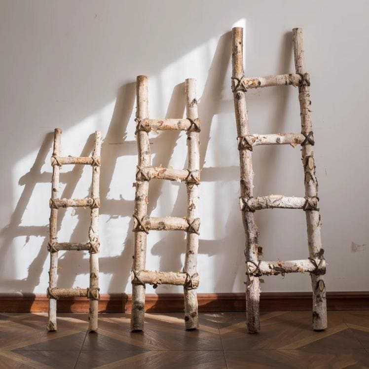 RusticReach White Birch Wood Decorative Ladder