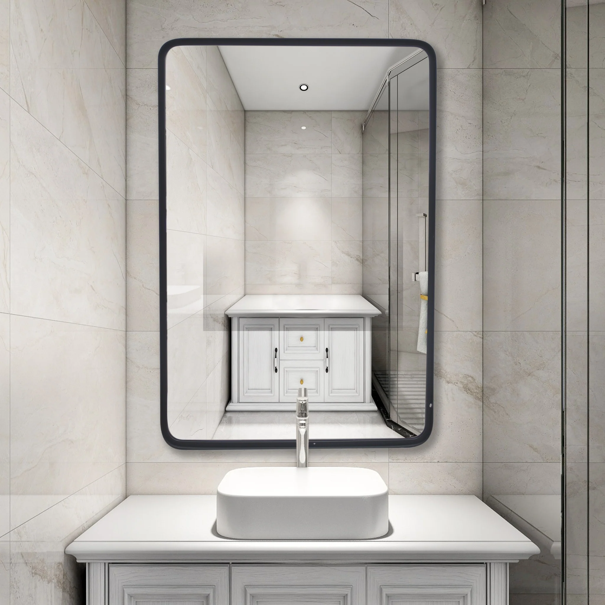 Vintage Black Metal Framed Rectangle Wall Mirror 24x36 Inch - 24 X 1.3 X 36