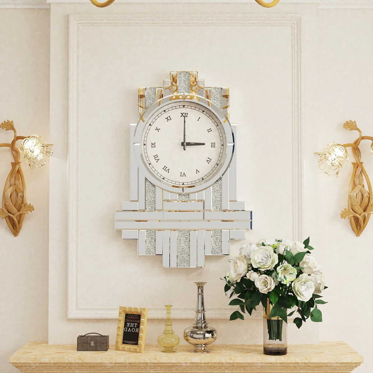Glass Wall Clock Beveled with Diamond Crystal - 26