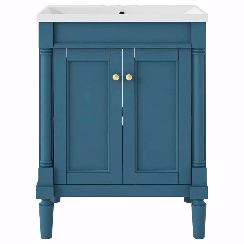 24'' Bathroom Vanity with Top Sink: Modern 2-Tier Storage Cabinet, Single Sink, Large Shelves