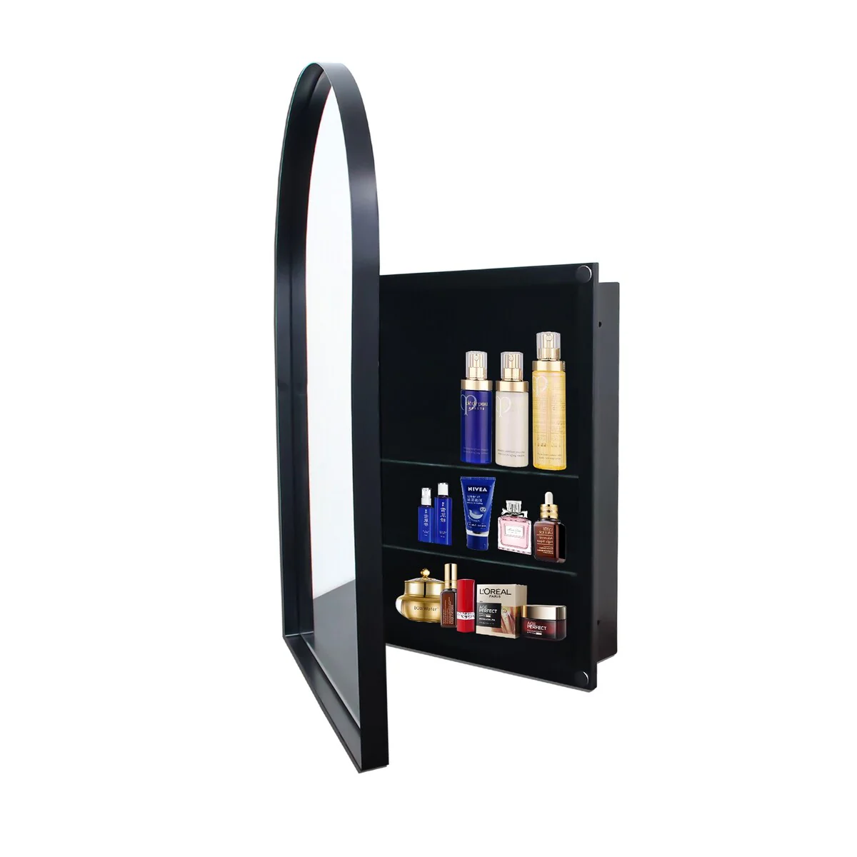 24x36 Inch Arched Recessed Medicine Cabinet, Metal Framed Bathroom Wall Storage Cabinet with Mirror and Adjustable Shelves