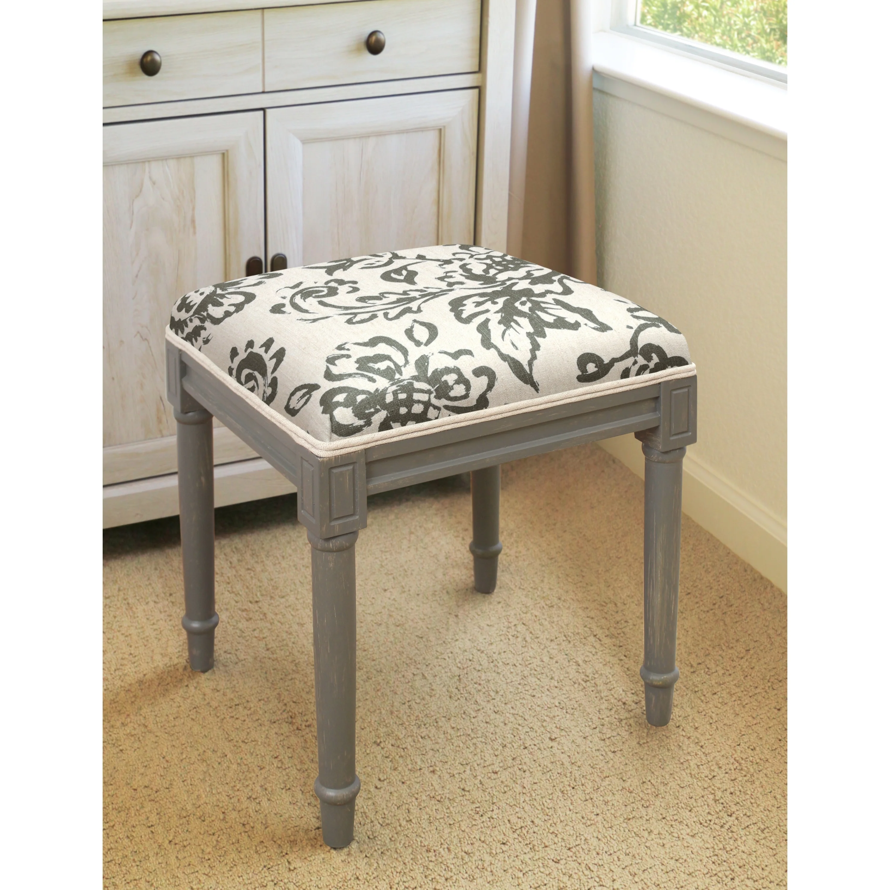 Toile Rustic-grey Vanity Stool - N/A